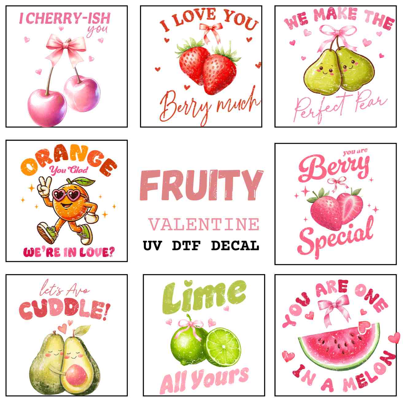 UV-DTF Fruity Valentines Decals
