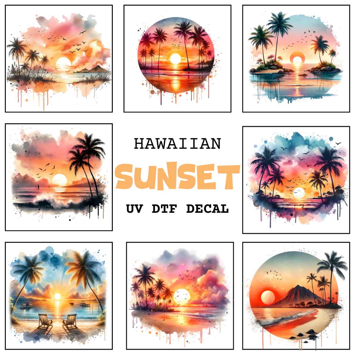 UV-DTF Hawaiian Sunset Decals