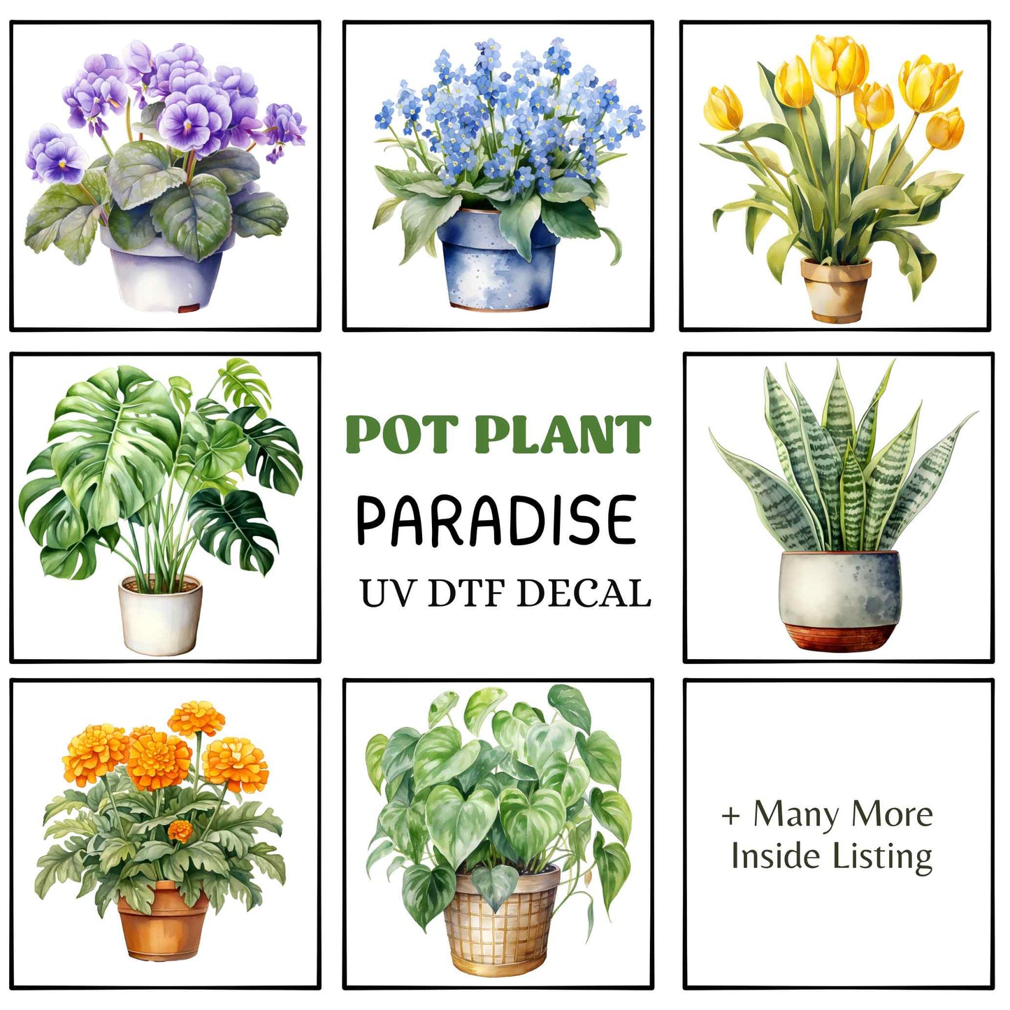 UV-DTF Pot Plant Paradise Decals