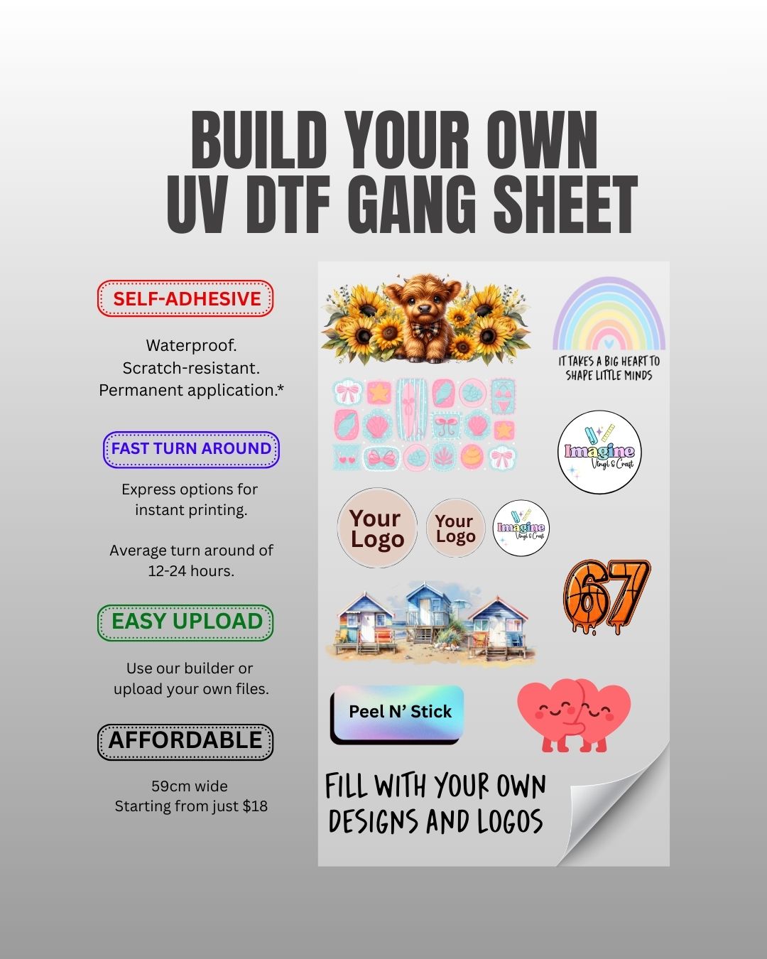 BUILD a UV DTF Gang Sheet (Self Adhesive)