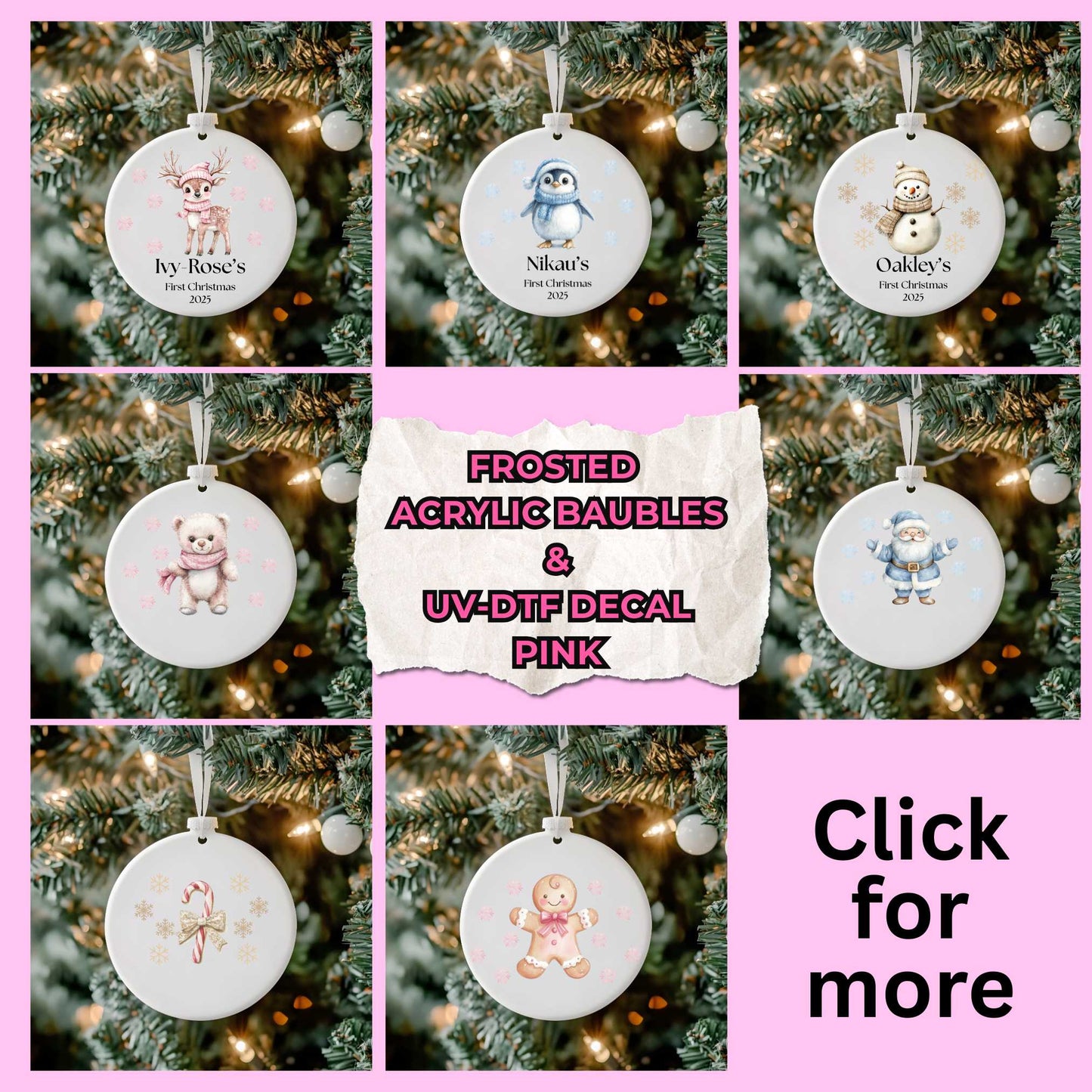 Frosted Bauble And UV-DTF Decal Pink.