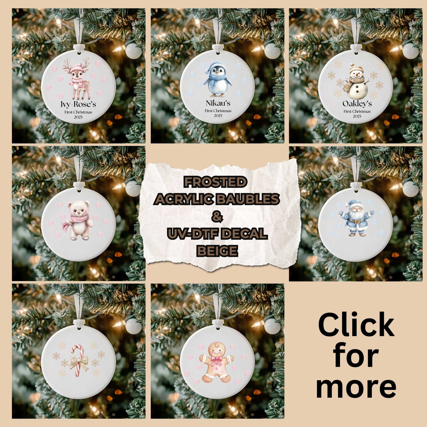 Frosted Bauble And UV-DTF Decal Beige