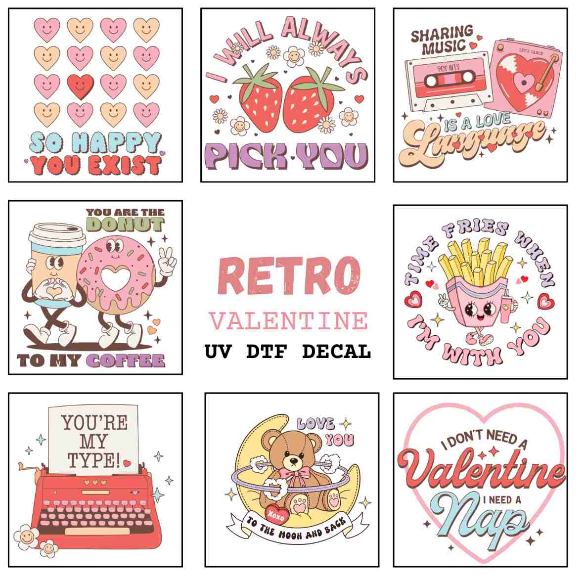 UV-DTF  Retro Valentines Decals